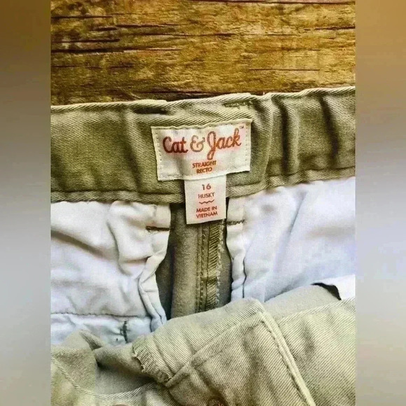 Cat&Jack tan straight leg uniform pants elastic waist youth boy size 16 husky - Picture 3 of 3